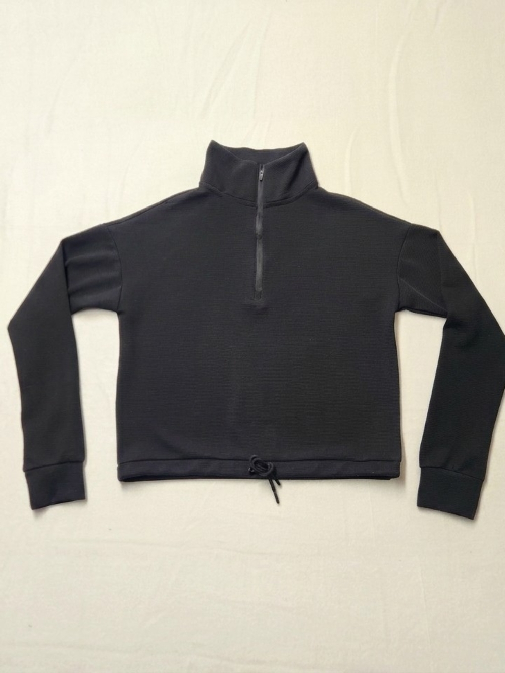 Jockey Women's Waffle Cropped Quarter Zip Pullover Charcoal Black Boxy Fit Sz S